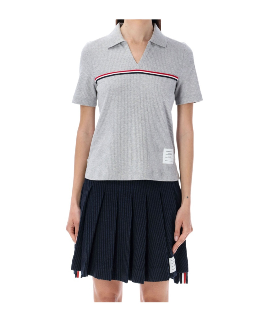 Thom Browne Rwm-stripe Short-sleeve Polo In Black