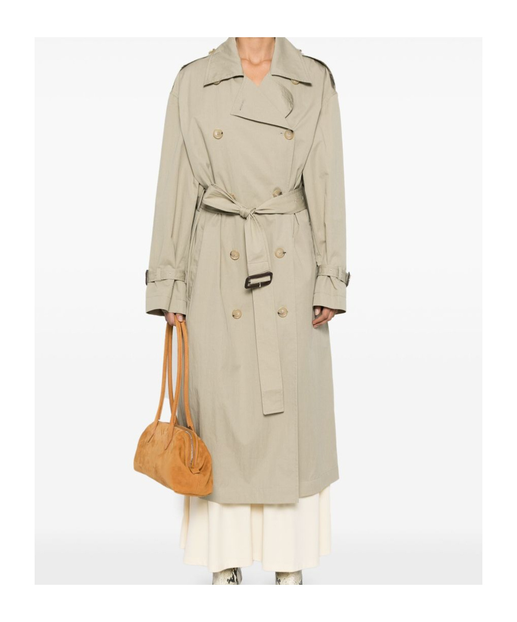 Totême Clay Crisp Cotton Blend Double-breasted Trench Coat In Neutral