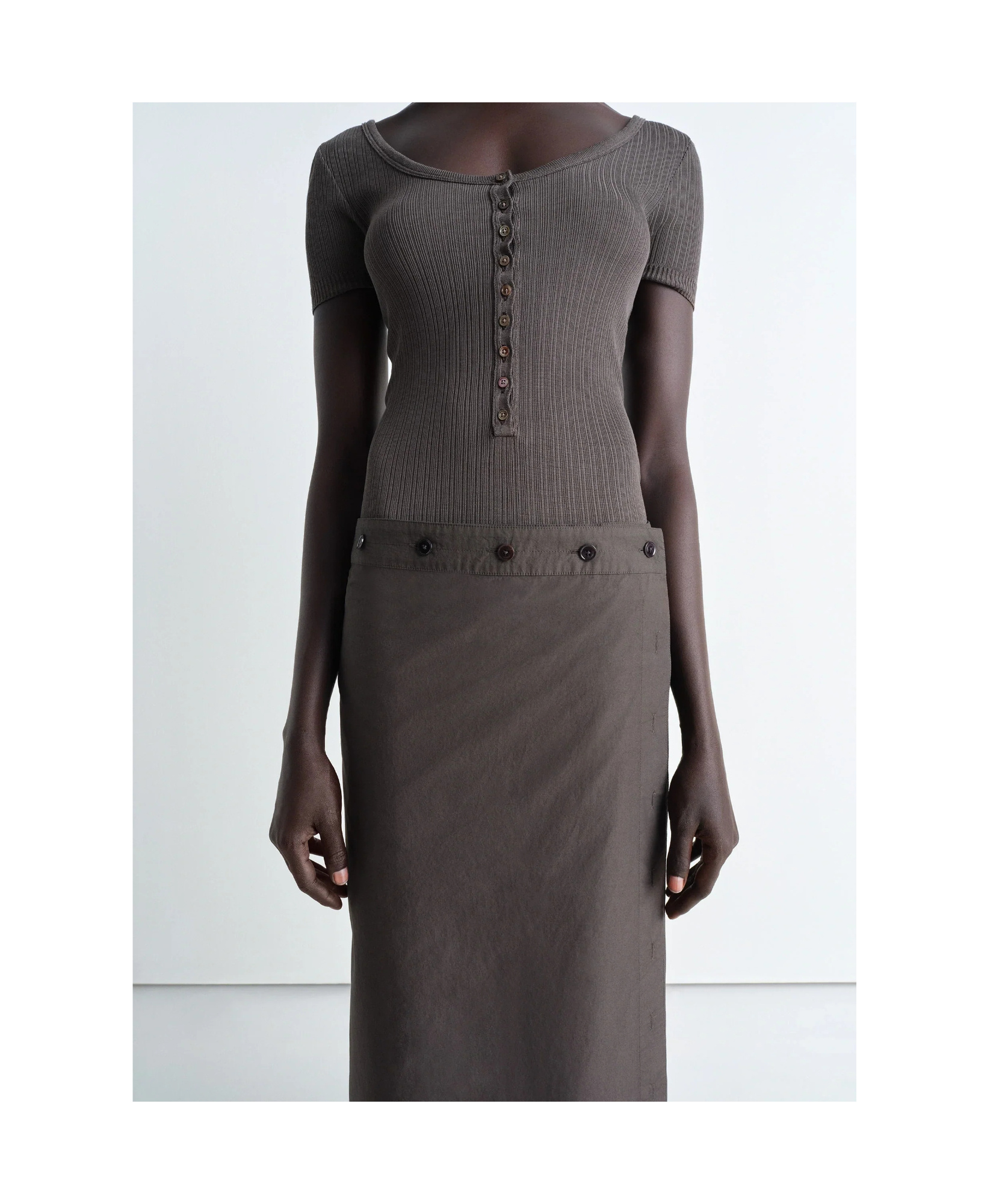Shop Lemaire Buttoned Skirt In Dark Brown