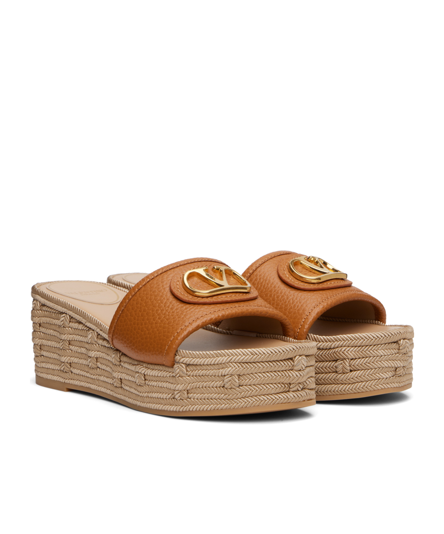 Valentino Brown Vlogo Signature Slide Espadrillas Sandals In Brown