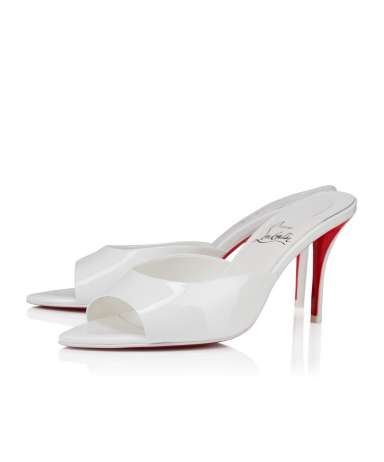 CHRISTIAN LOUBOUTIN 80 MM MULES - PATENT CALF LEATHER - BIANCO - WOMEN