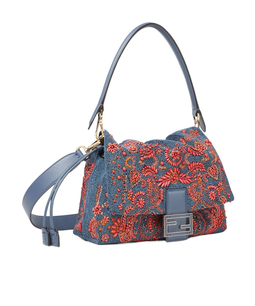 Fendi Blue And Red Coral Bandana Embroidered Bag