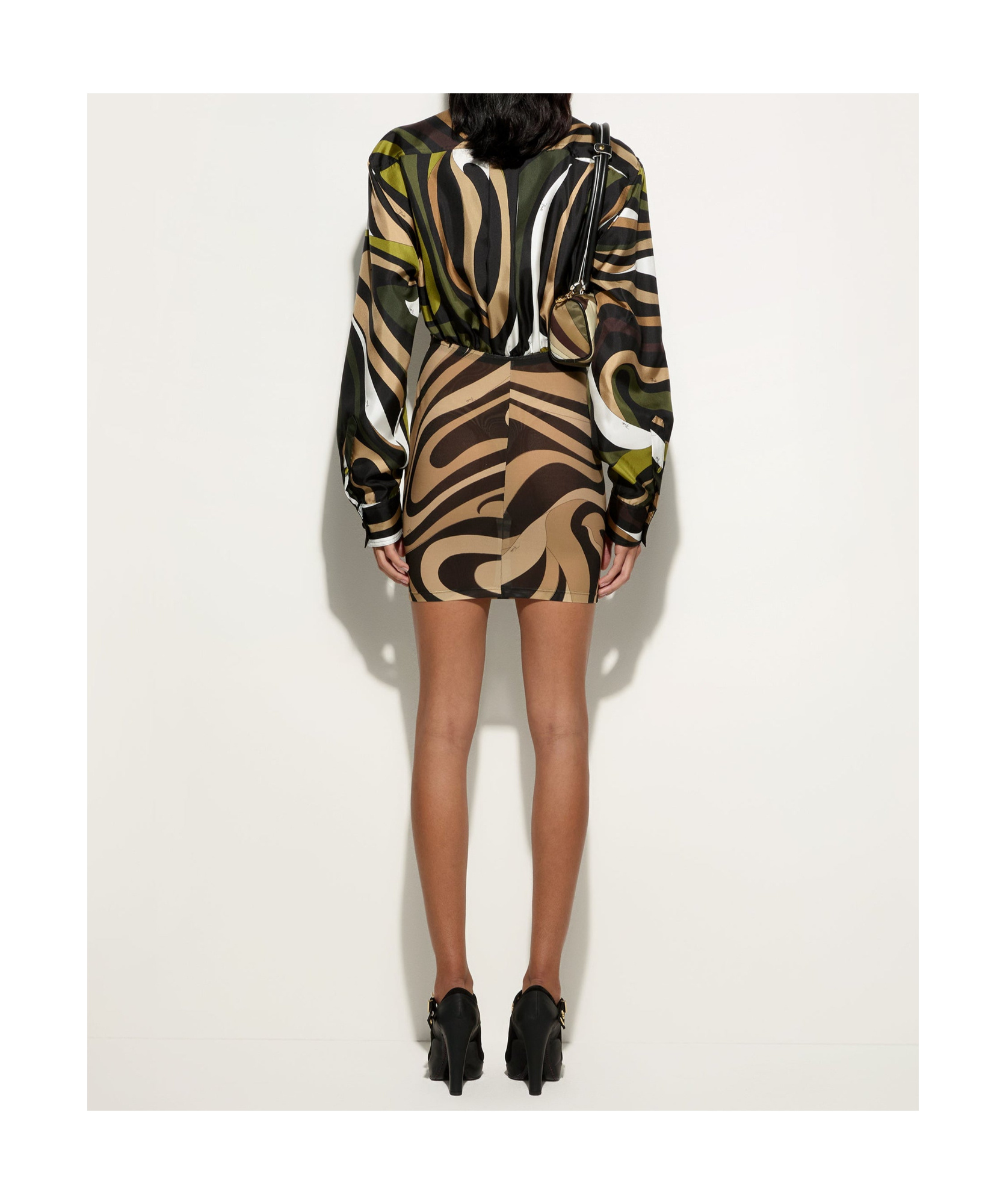 Pucci Marmo Print Long Sleeves Mini Dress In Khaki