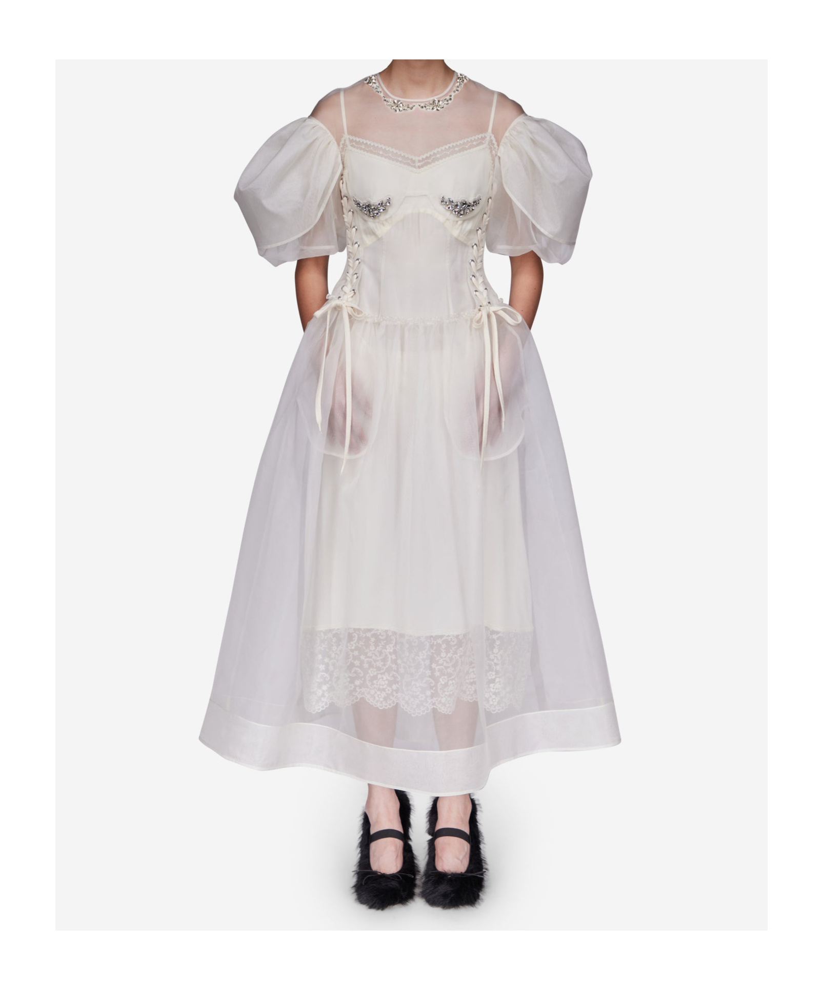Simone Rocha Crystal-embellished Silk-organza Midi Dress In Nude