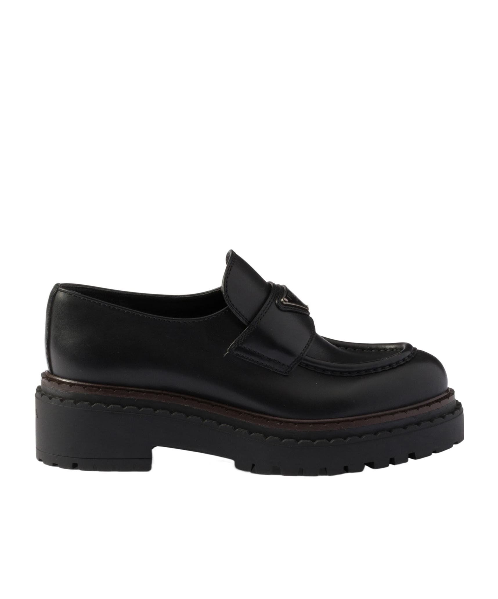 Prada Chocolate Black Brushed Leather Moccasin Women
