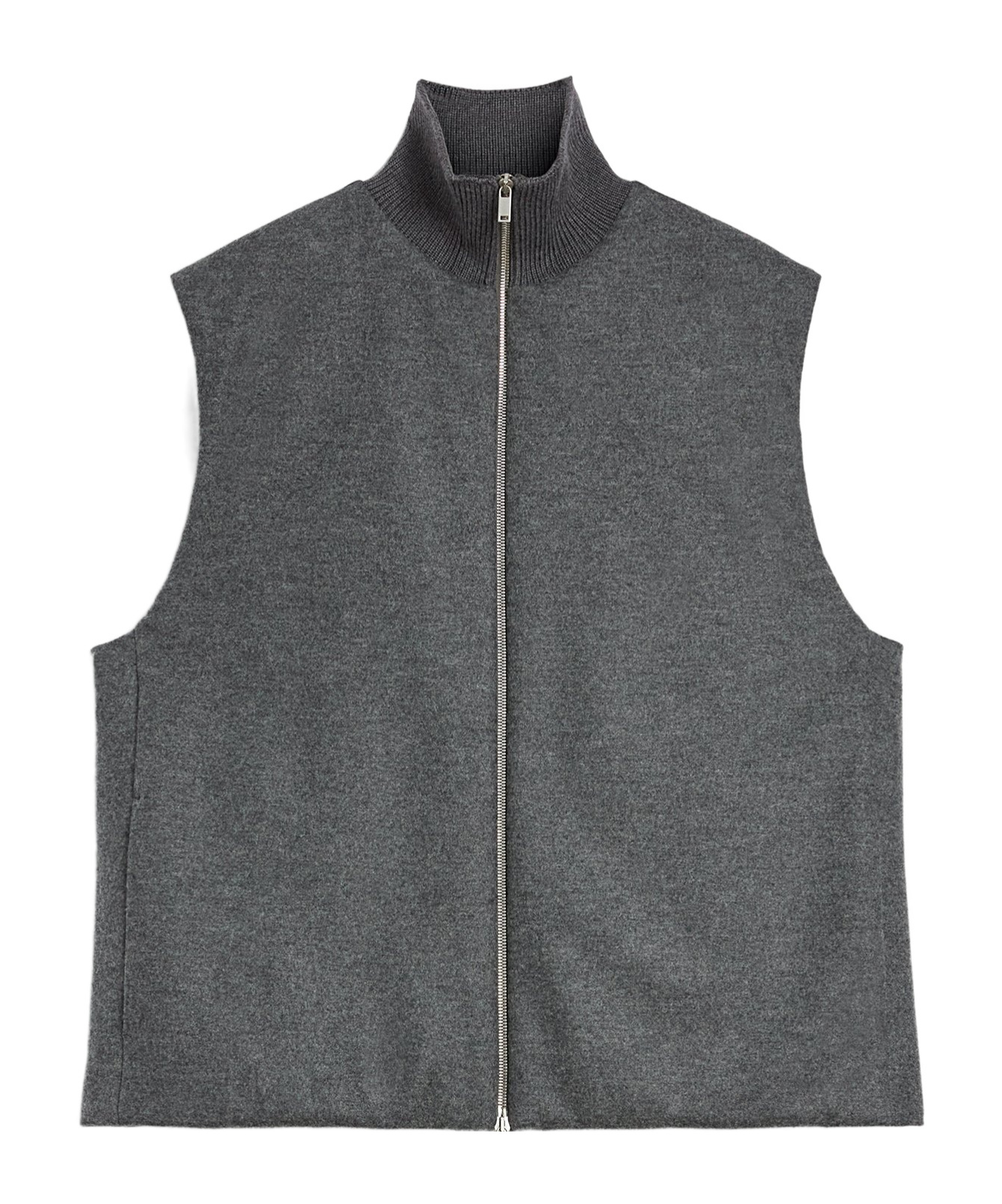 Jil Sander Sleeveless Wool Jacket With High Ribbed Collar In Gray
