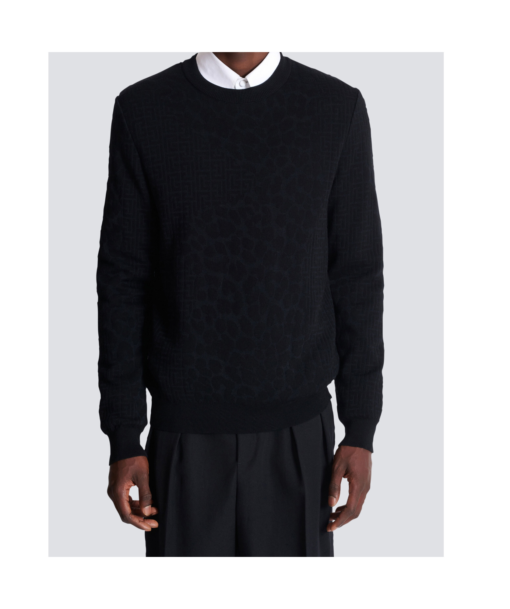 Balmain Monogram Knit And Leopard Pattern Jumper In Black