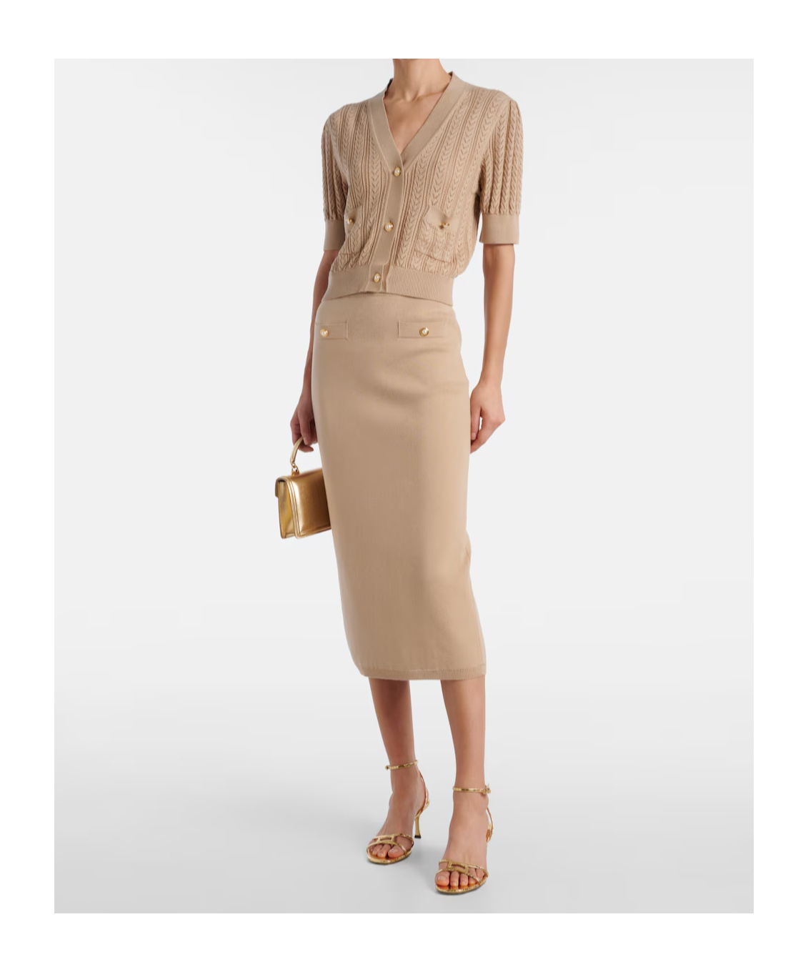 Alessandra Rich Cotton And Cashmere Pencil Skirt In Brown