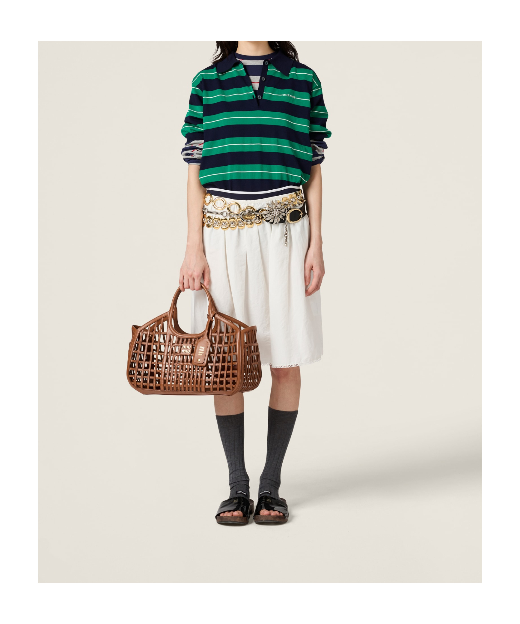 Miu Miu Striped Logo Motif Polo Shirt