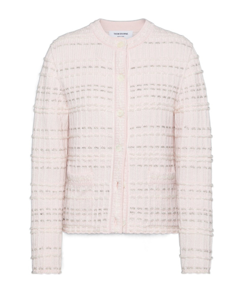 Thom Browne Seersucker Cotton Cardigan In Pink