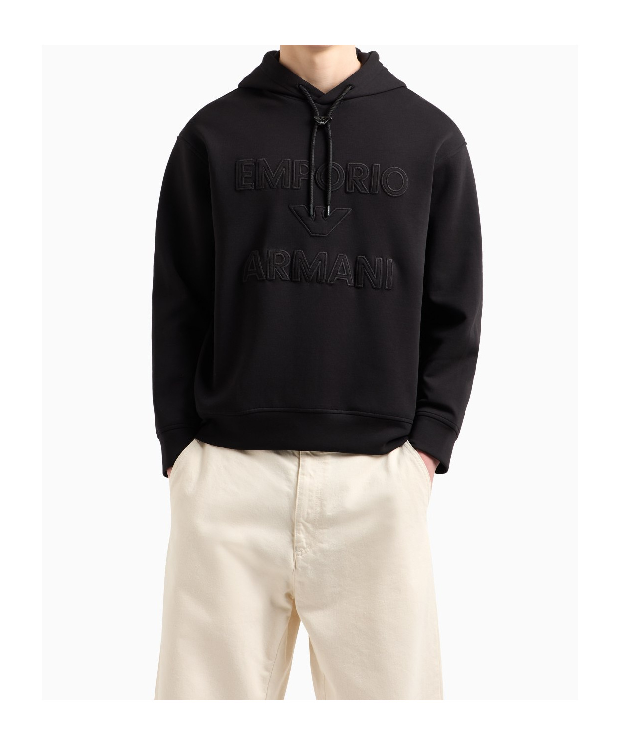 Emporio Armani Black Logo Print Hoodie In Black