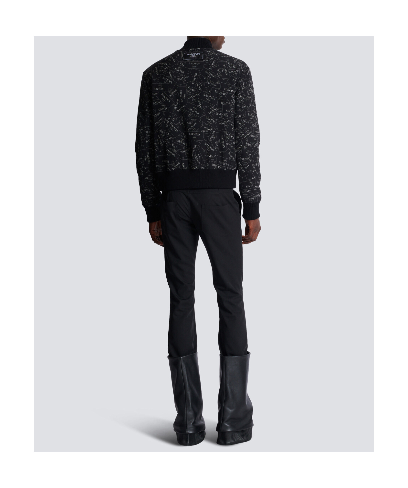 Shop Balmain Printed Label Bomber Jacket In Black