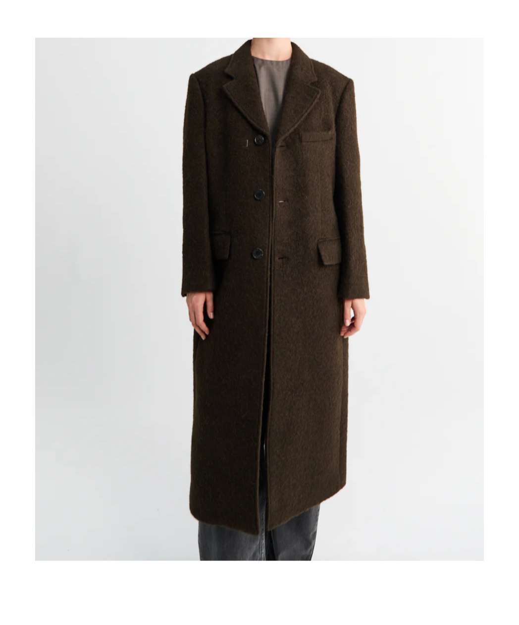Dunst Brown 3 Button Boucle Wool Coat In Brown