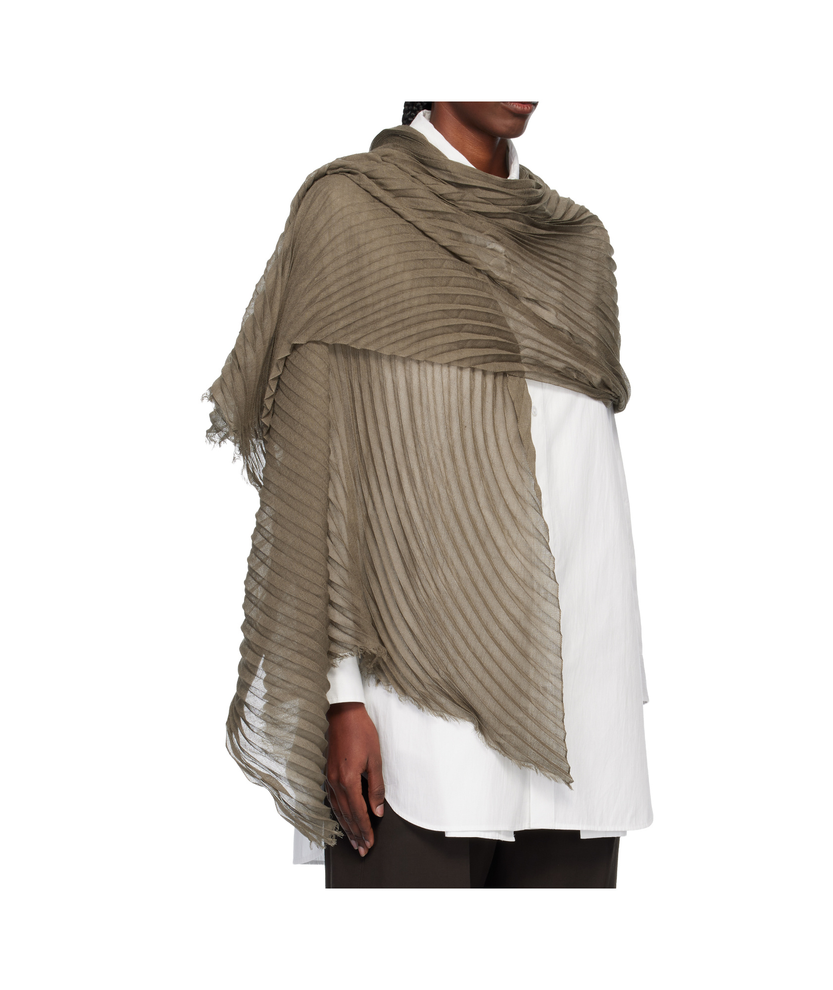 Issey Miyake Rectangular Silky Wool Stole Pleats In Brown