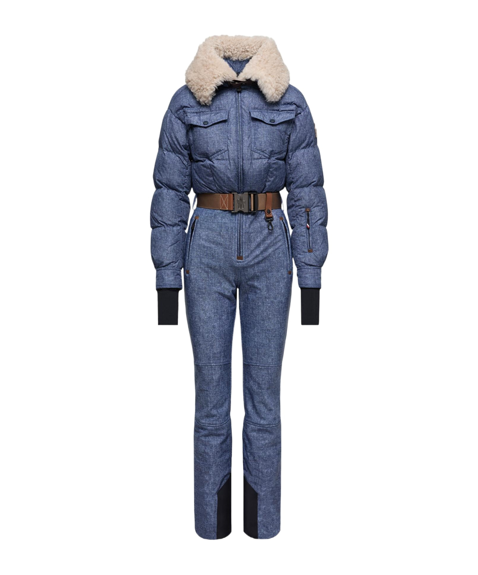 Moncler Shearling-trimmed Down Ski Suit In Multi