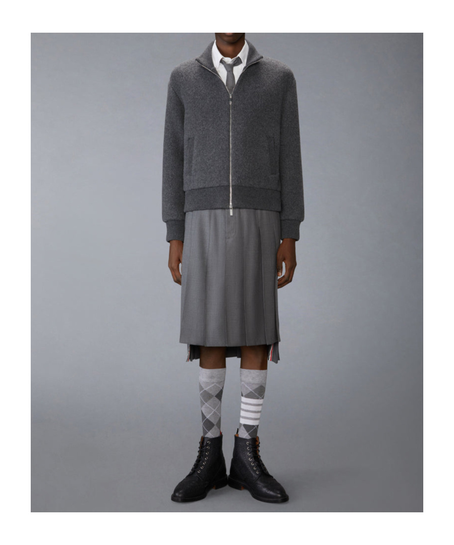 Thom Browne Ribbed High Collar Jacket With Side Pockets