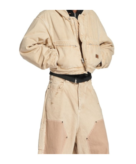Balenciaga Men's Cropped Hooded Workwear Jacket In Beige In Neutral