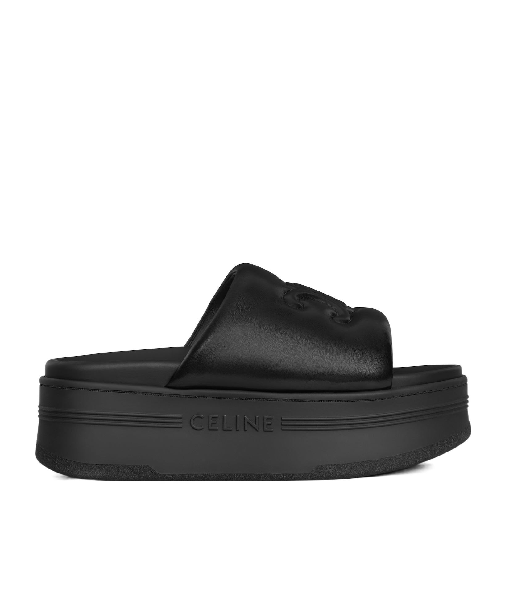 Celine Round Head Flat Slippers In Black