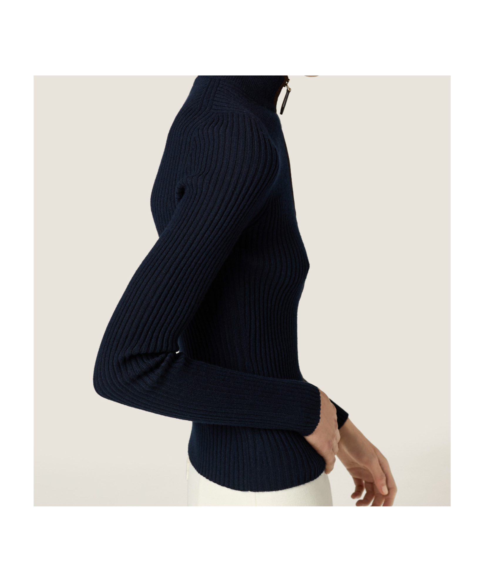 Miu Miu Cashmere And Leather Zipper Cardigan In Blue