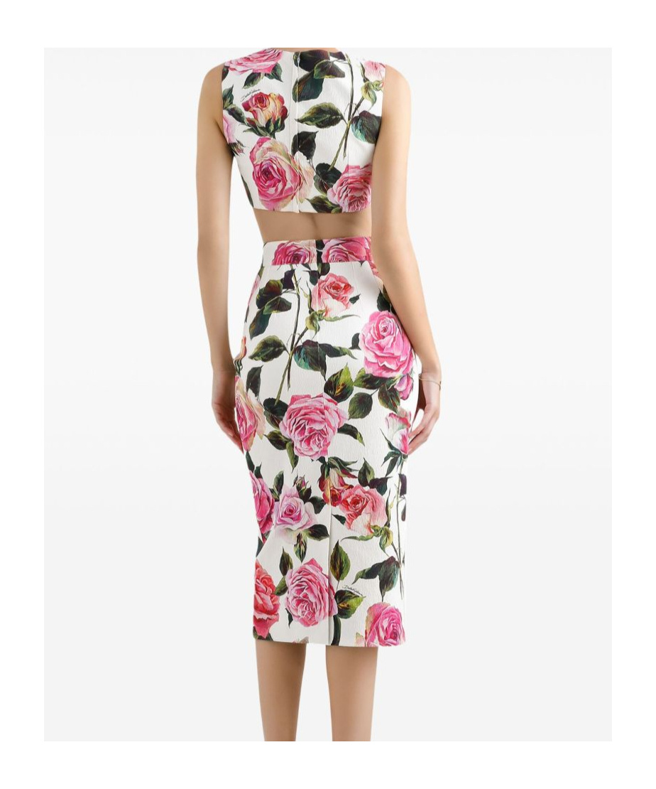 Dolce & Gabbana Jacquard Crop Top With Rose Print In White