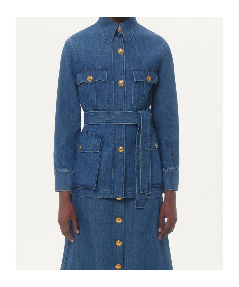 Valentino Garavani Women Solid Sahariana In Denim In Blue