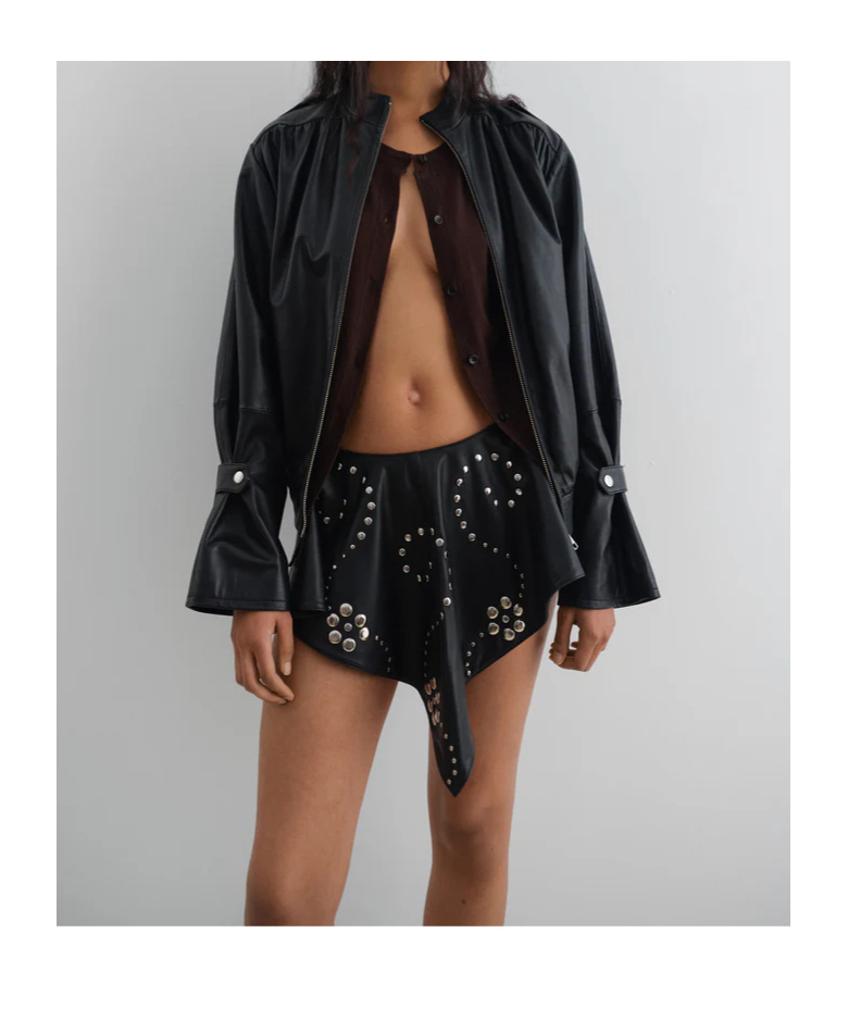 Gimaguas Long-sleeved Leather Jacket In Black