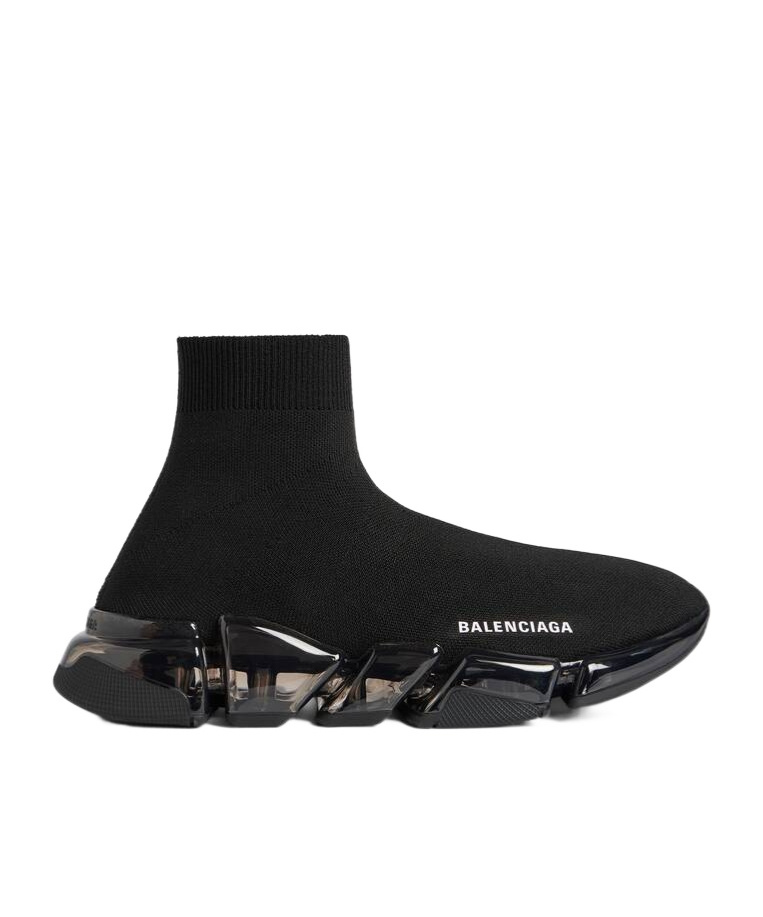 Balenciaga Womens Speed 2.0 Full Clear Sole Recycled Knit Sneaker In Black