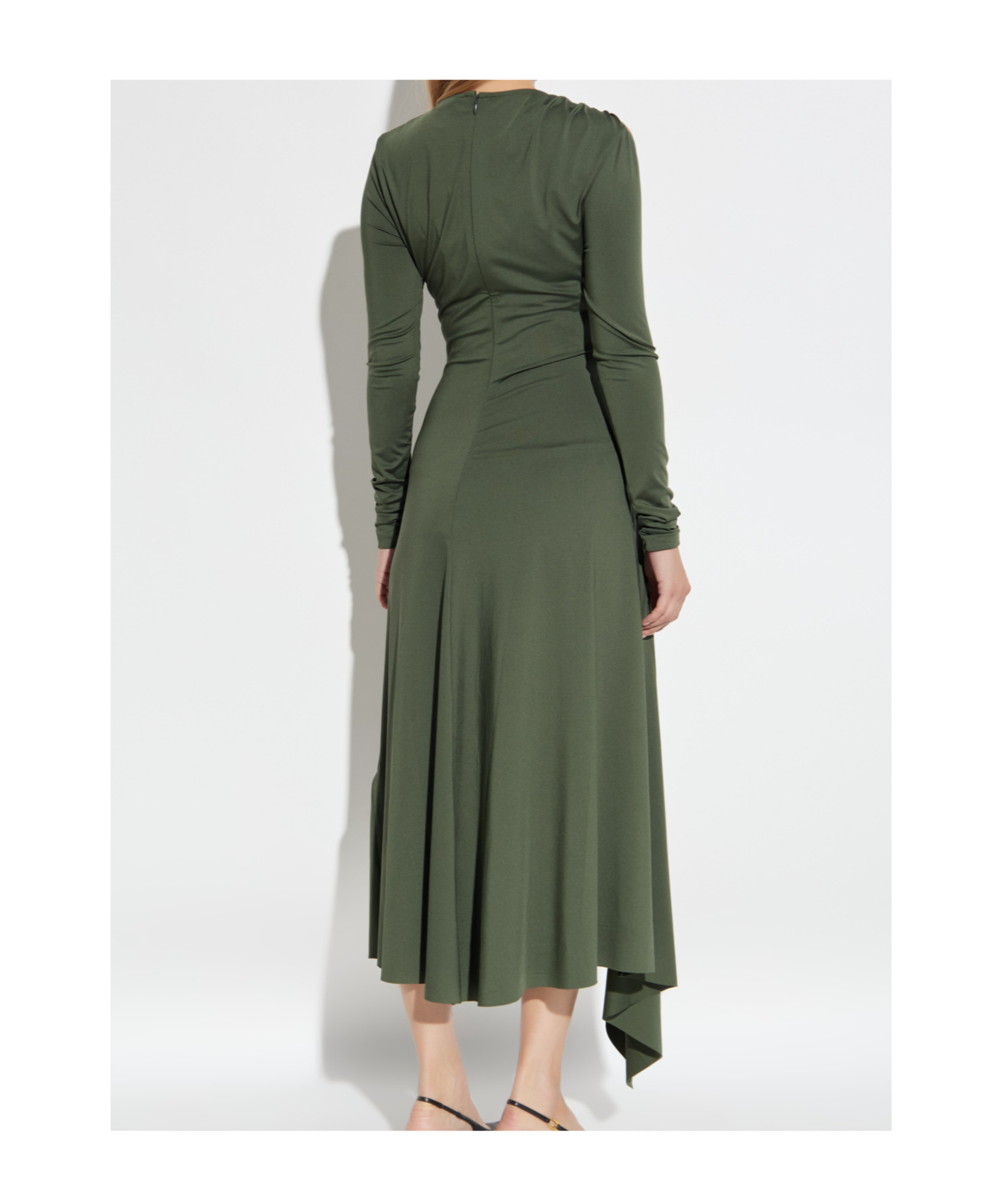 Victoria Beckham Womens Oregano Asymmetric Twist Stretch-woven Midi Dress In Green
