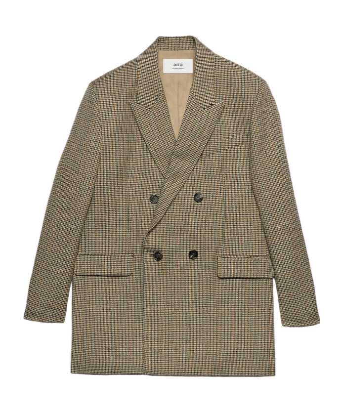 Shop Ami Alexandre Mattiussi Ami Paris Houndstooth Double Breasted Blazer In Brown