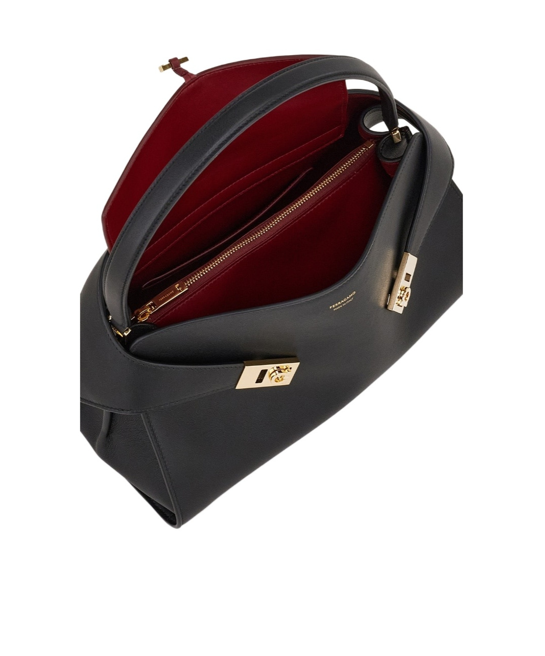 Ferragamo Structured Shoulder Bag Top Handle In Black