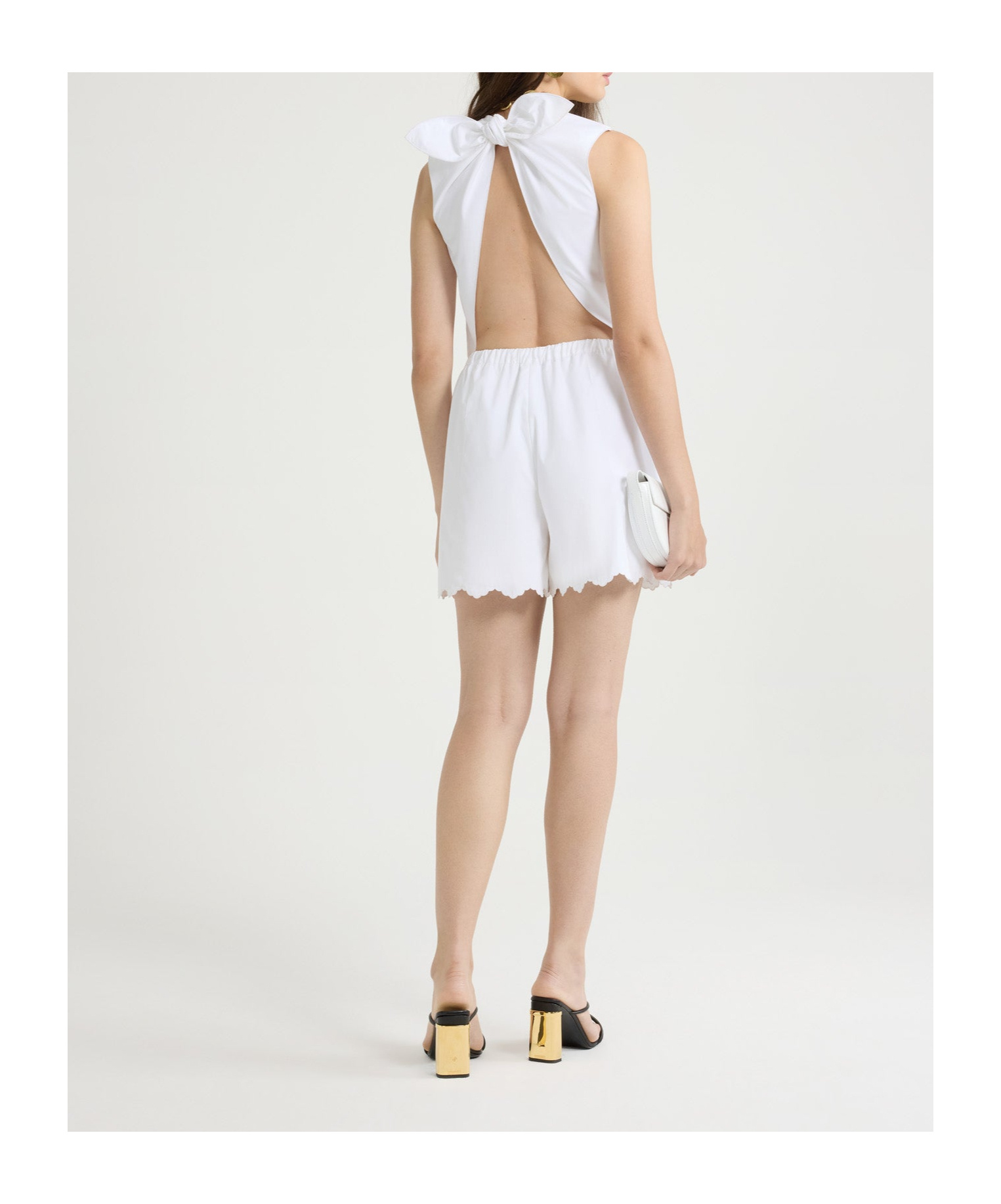Patou Open-back Poplin Playsuit In White