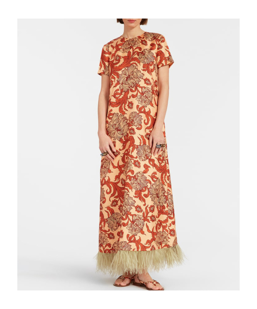 LA DOUBLEJ SWING FEATHER-TRIMMED DRESS