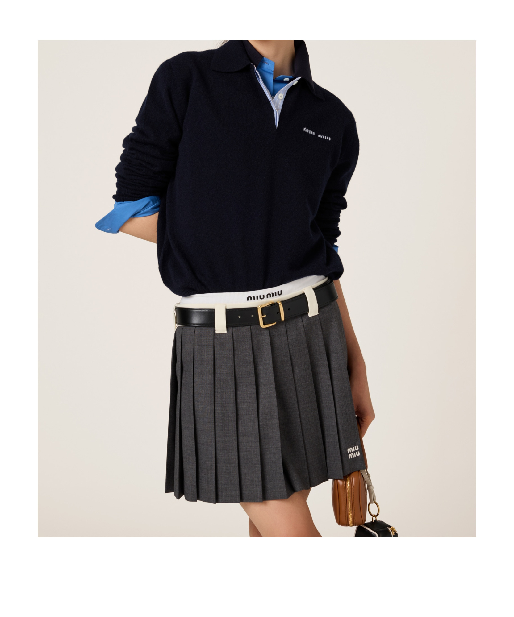 Miu Miu Cashmere Polo Sweater In Blue