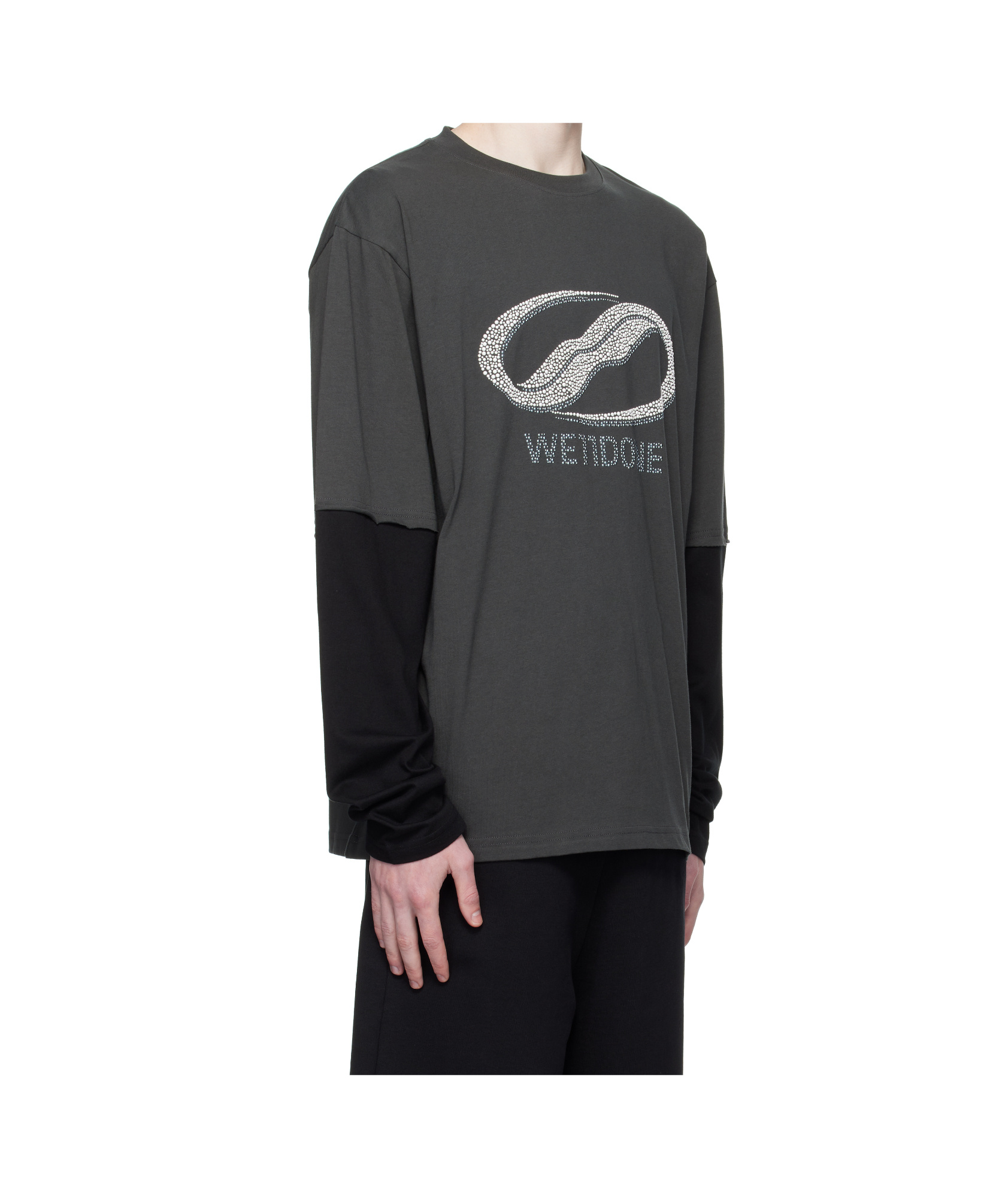 We11 Done Gray Pearl Logo Long-sleeved T-shirt In Gray