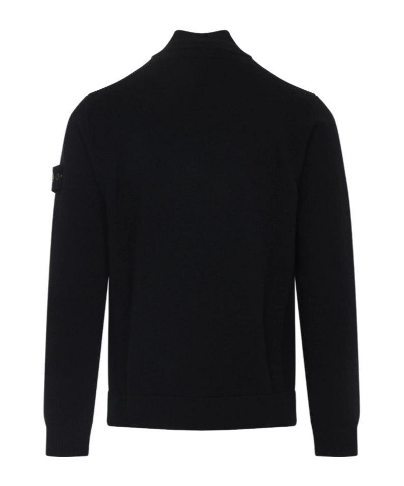 Stone Island Textured Knit Black Sweater With High Collar In Black