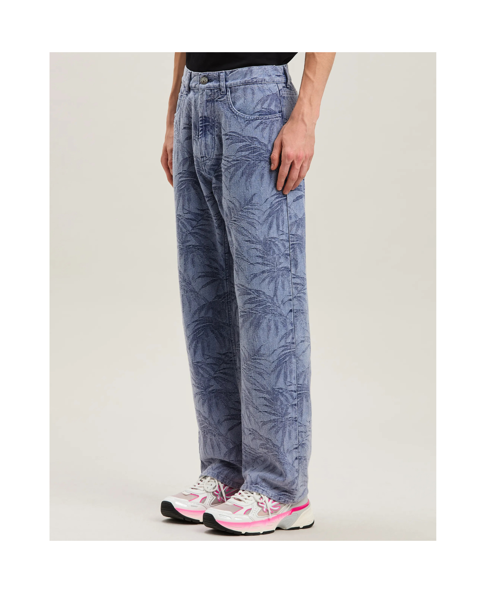 Palm Angels Palm Jacqured Denim Pants In Blue