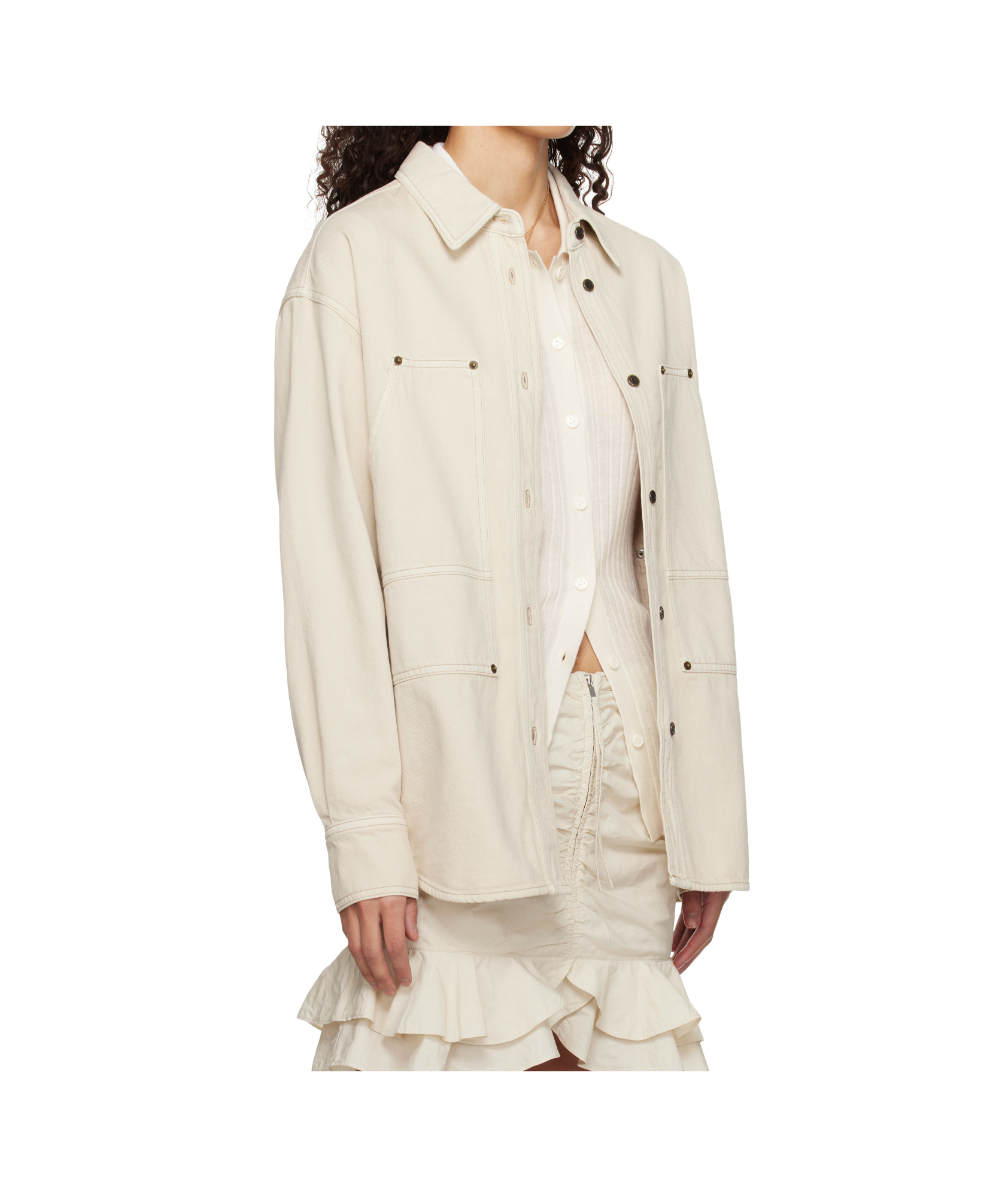 Isabel Marant Étoile Lapel Long Sleeve Denim Jacket In Nude