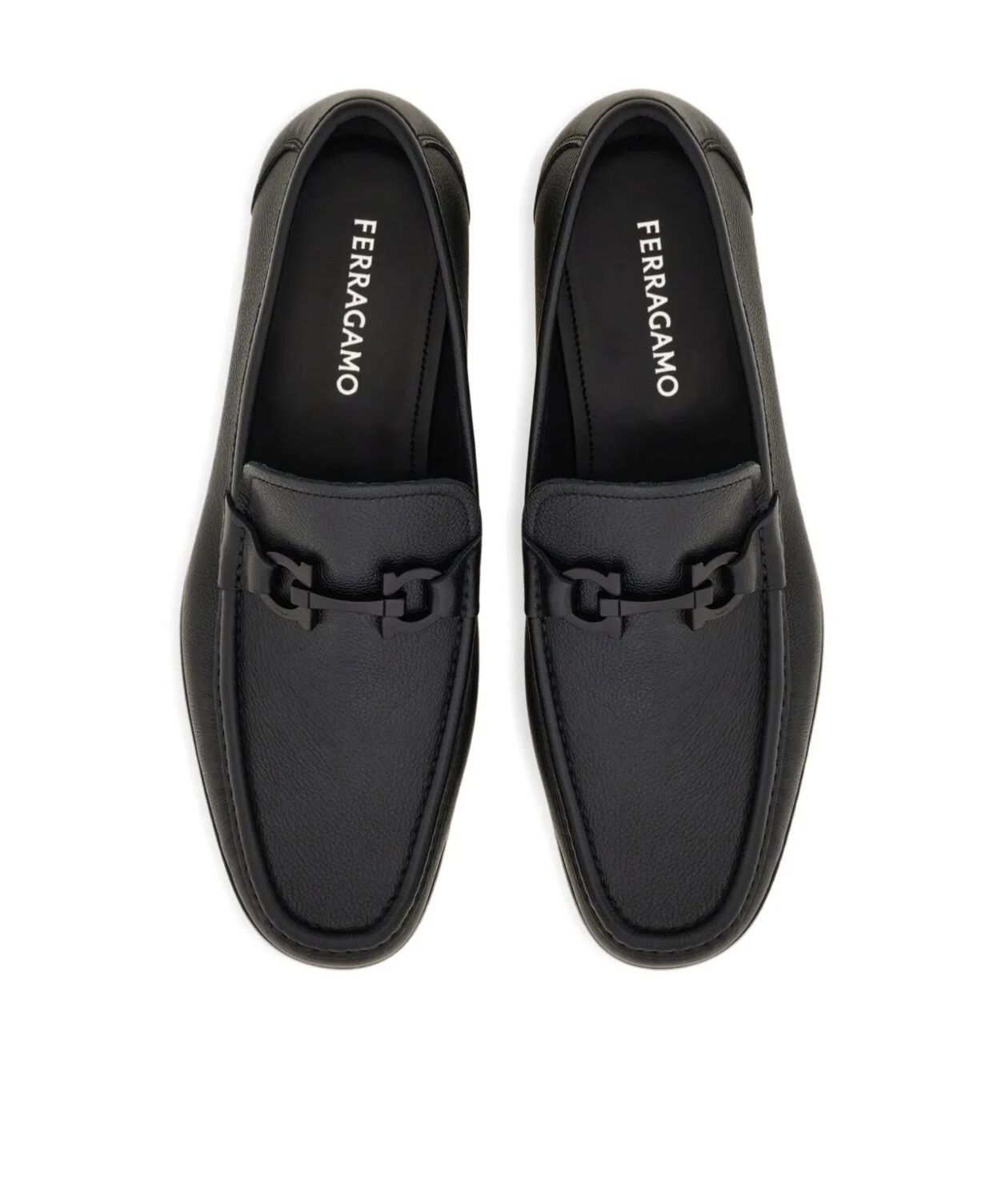 Ferragamo Gandioso Pebbled Moccasin With Gancini Ornament In Black Leather
