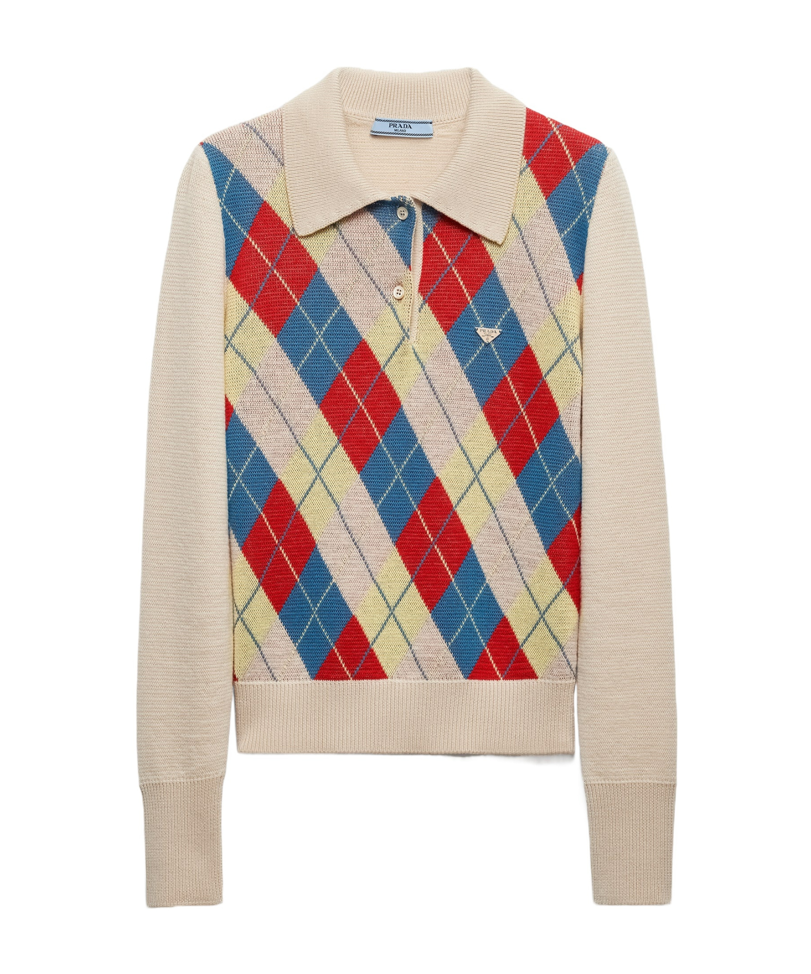 Shop Prada Argyle Knit Wool Polo Shirt In Yellow