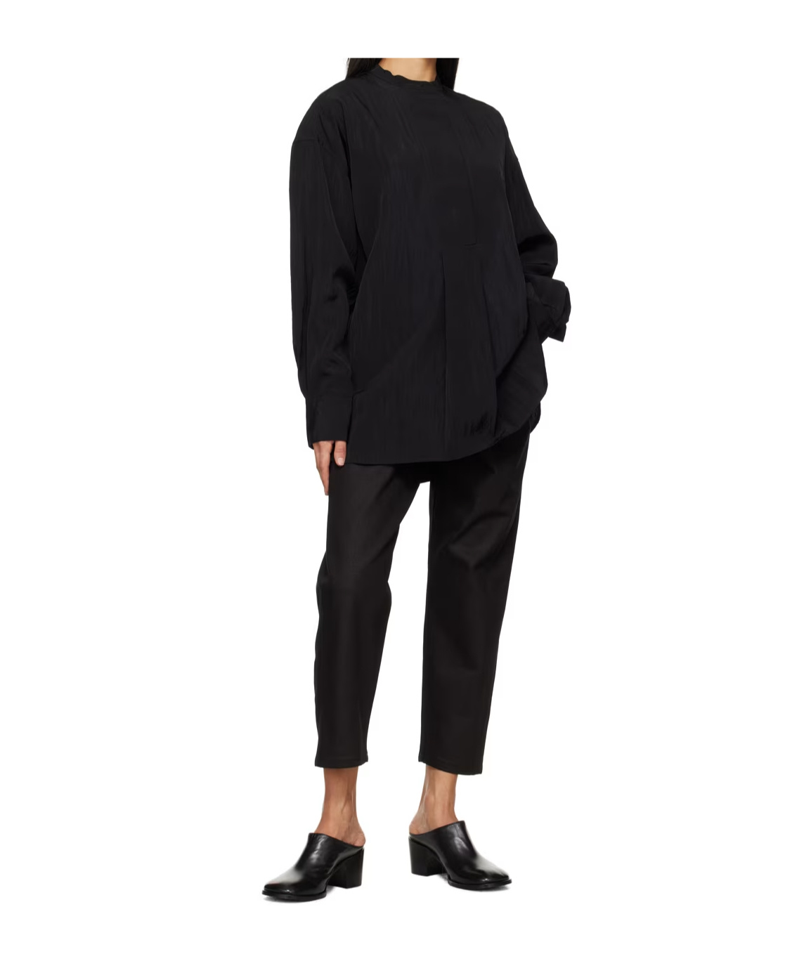 Studio Nicholson Stand-collar Long-sleeved Shirt In Black