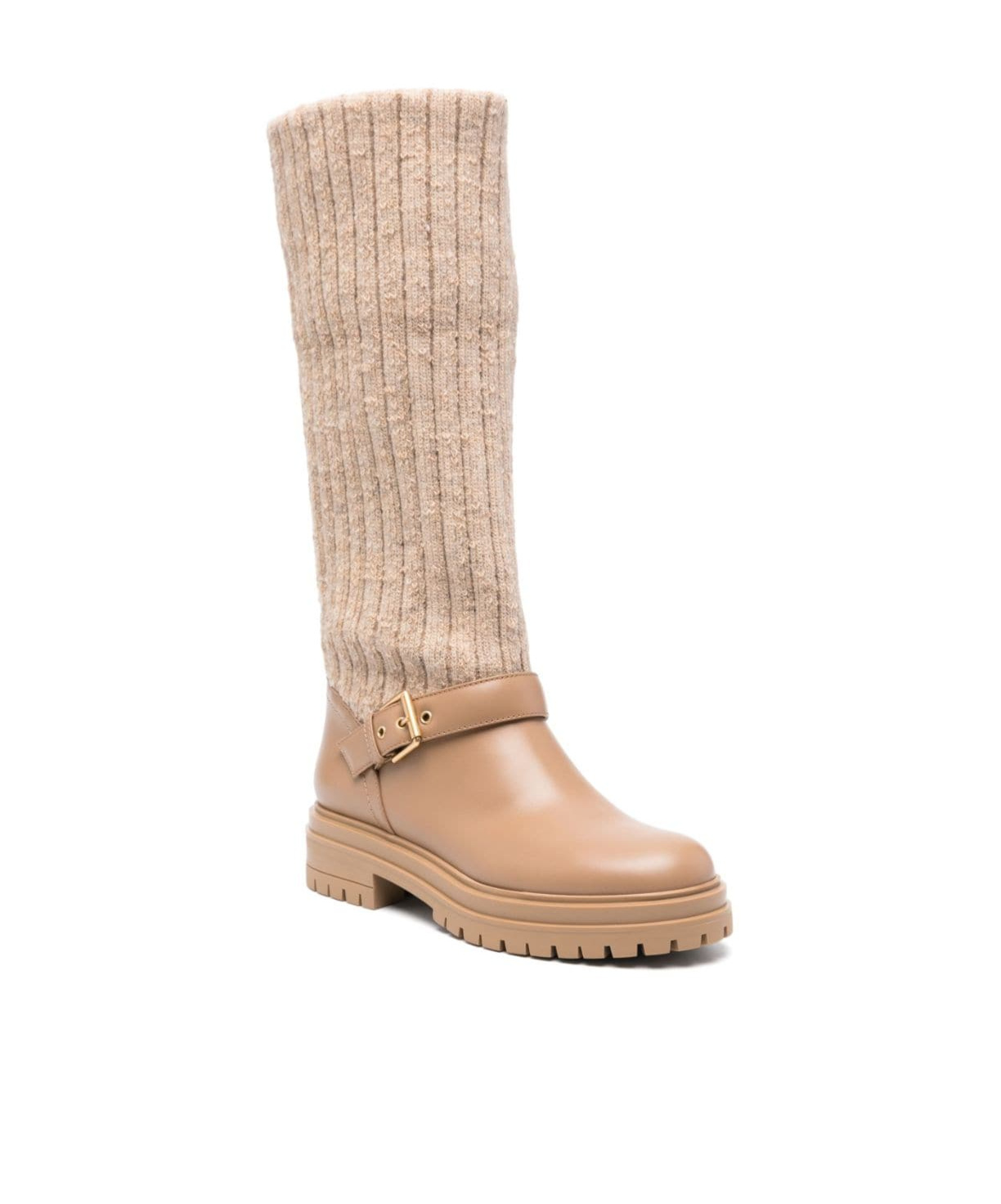 Gianvito Rossi Desert Beige Calf Leather Panelled Design Slip-on Boots In Beige