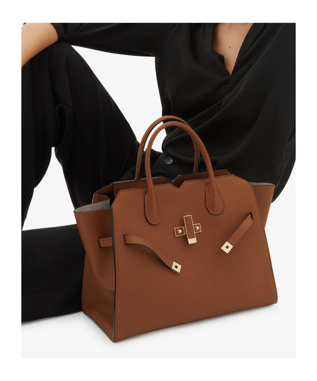 Valextra Medium Double Handle Handbag In Brown