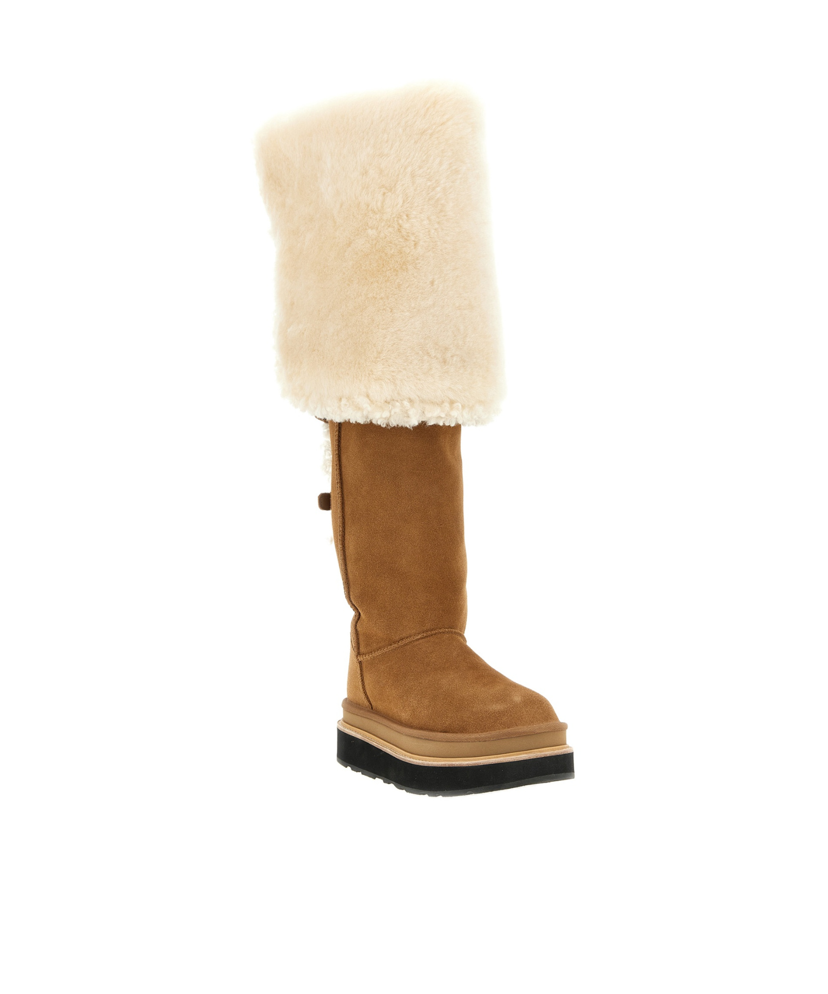 Ugg Sacai Platform Knee High Fur Trim Boots In Brown