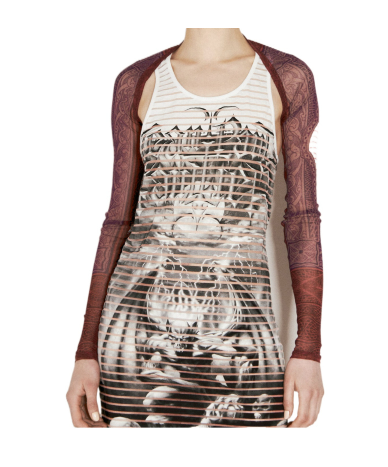 Jean Paul Gaultier Cartouche Mesh Long Sleeve Shawl In Nude