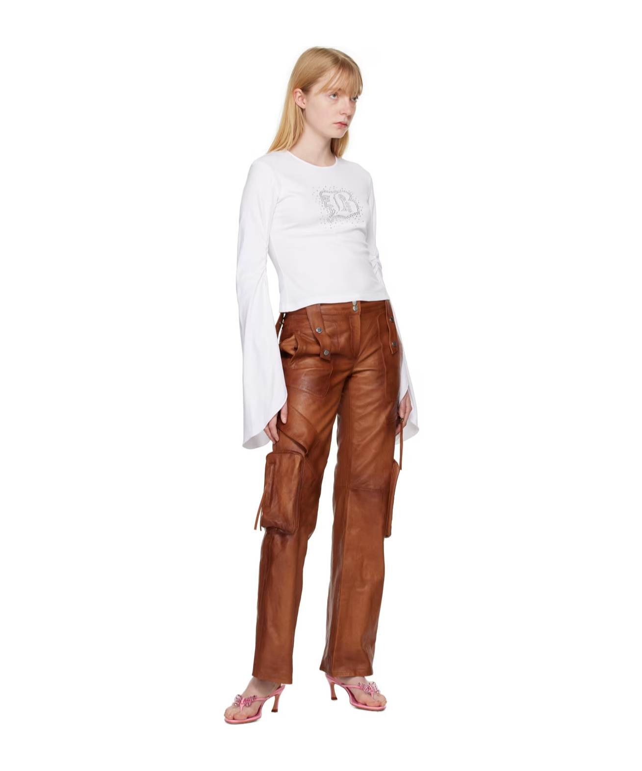Shop Blumarine Round Collar And Long-sleeved T-shirt In White