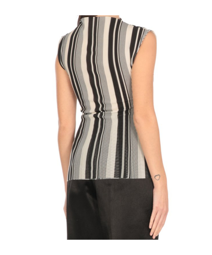 Shop Philosophy Di Lorenzo Serafini Stripe Print Stretch Tulle Top In Black