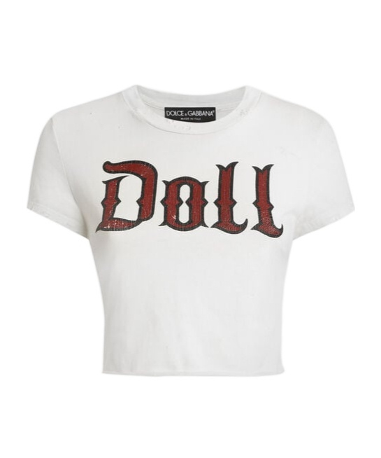 Dolce & Gabbana Graphic Print Cropped Top With Short Sleeves In White