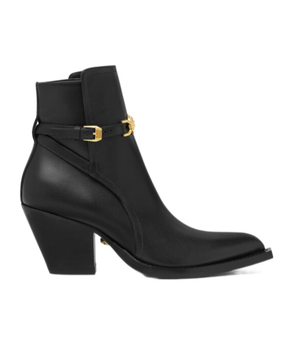 Shop Versace Thick Heel Ankle Boots In Black