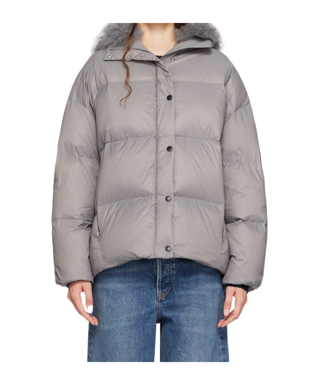 Yves Salomon Gray Hooded Down Jacket In Gray