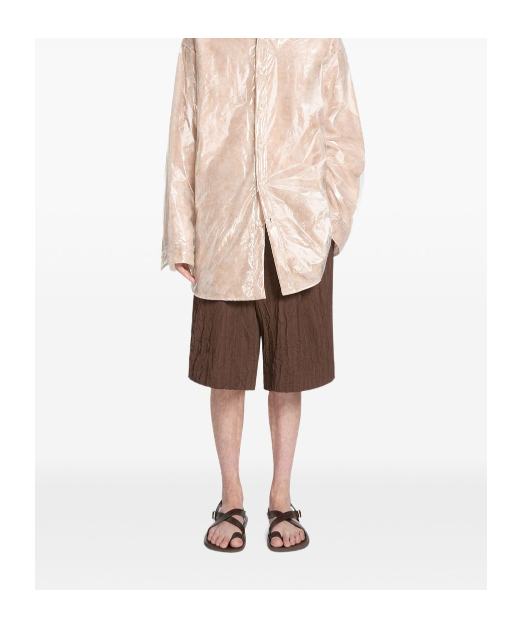 Dries Van Noten Crinkled Knee Length Pleated Bermuda Shorts In Brown